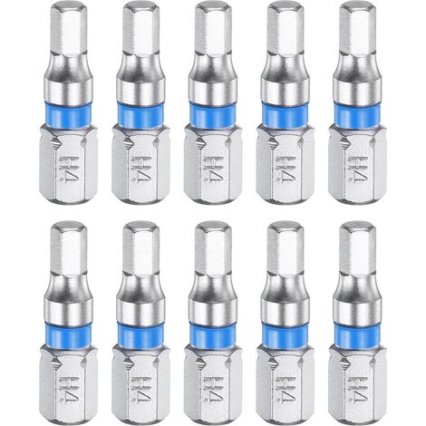 Jeu de 10 embouts de tournevis hexagonaux – H4, entraînement hexagonal 1/4 pouce, longueur 25 mm (1 pouce), tête hexagonale magnétique, embout de tournevis électrique en acier S2 (1/5)