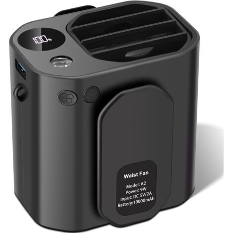 Ventilateur de taille, portable ventilateur à clip avec 3 vitesses, rechargeable fan collier mains libres avec 8000mAh, mini Ventilateur anti-chute pour extérieur,chantier,ferme,voyage,pêche (1/5)
