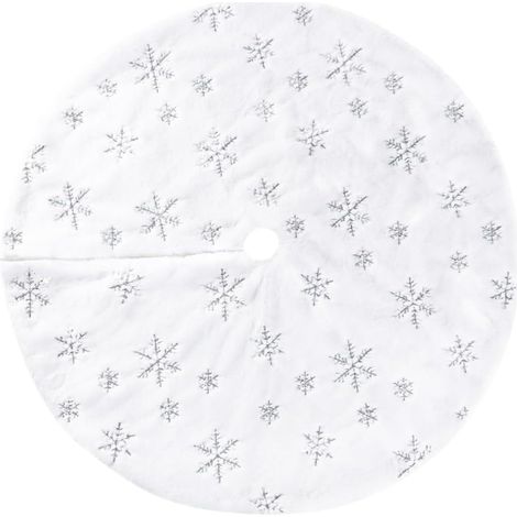 Jupe sapin Noël peluche blanche neige, fausse fourrure flocon argent paillettes décor arbre (1/4)