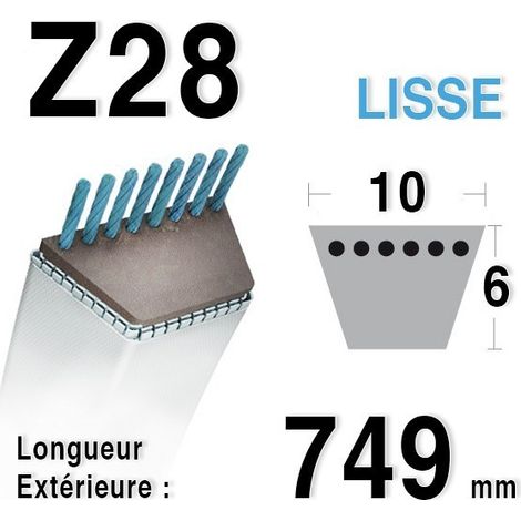Courroie lisse pour moteur thermique 748 mm – Largeur 10 mm – Épaisseur 6 mm – Z28