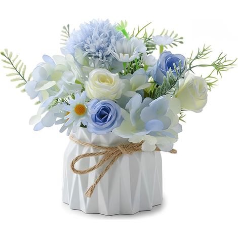 Fleurs Artificielles en Pot, Bleu Clair, Vase, Plante, Deco, Maison, Bureau, Artificiel, Fleur (1/5)