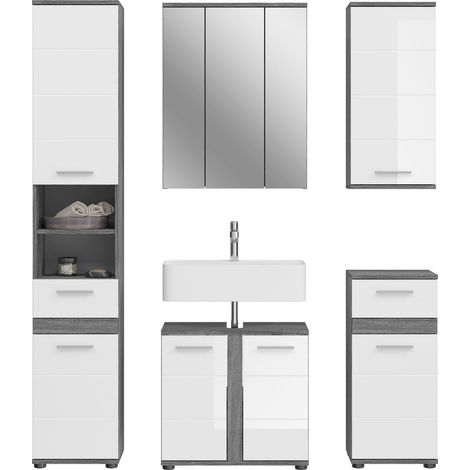Ensemble 4 meubles + armoire de toilette gris et blanc - TWYNI (1/3)