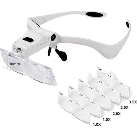 Head-mounted magnifying glass with LED light, 5 magnification levels, 3.5x extendable and widened portable magnifier (1/5)