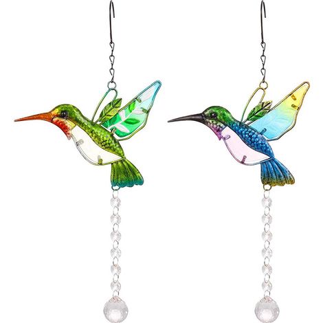 Attrape-Soleil Colibri [Décoration Fenêtre] Mano Suncatcher [Vortex de lumière] avec boule de cristal ABS, cadres en fer, taille: 4219cm, couleur: vert, bleu, 1x pendentif (1/5)