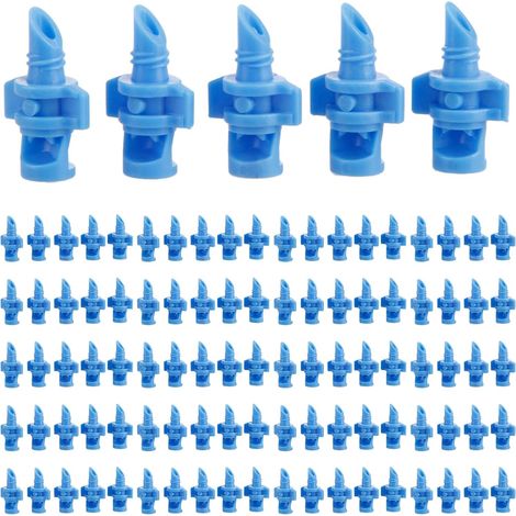 100 buses de pulvérisation à 90 degrés pour systèmes d'irrigation de jardin, mini pulvérisateur, bleu. (1/5)