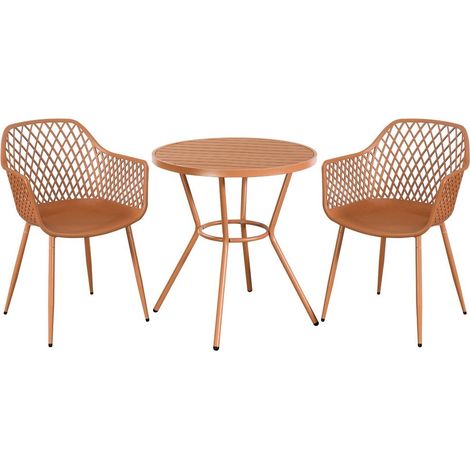 3 Piece Bistro Garden Set with 2 Lattice Armchairs and Round Table - Plastic/Metal - L42.5 X W56.5 X H84.5 cm - Terracotta - Flat Packed