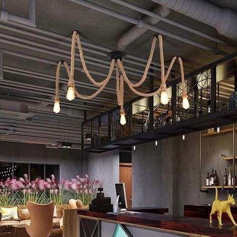 Suspension Luminaire Lampe Lampe Lustre,Suspensions en corde de chanvre pour salon,salle de restaurant, bar, café (1/4)