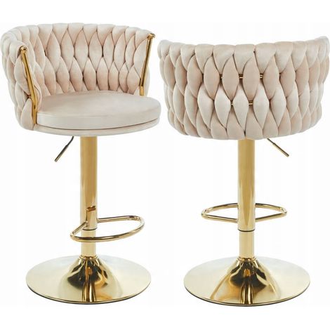 Sgabello girevole Furnitex Velvet con struttura intrecciata BEIGE e oro (1/5)