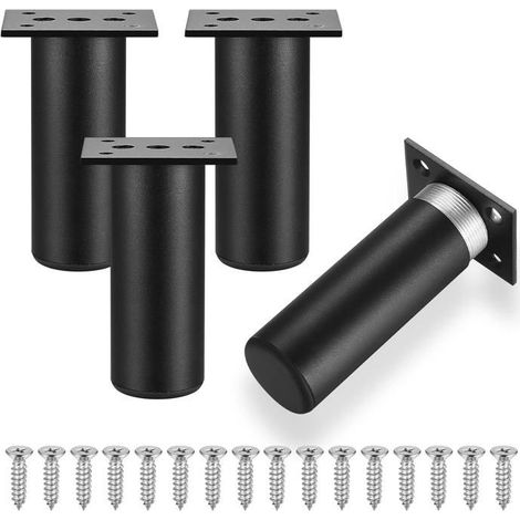 Lot de 4 pieds meuble aluminium noir – Hauteur 15 cm, rétractables – Pour table, chaise, armoire – Stables (1/5)