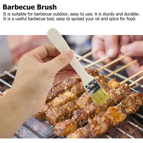 Lot Barbecue - Ensemble 2 Brosses Bois et Pince BBQ Résistant - 18.5cm Blanc (1/5)