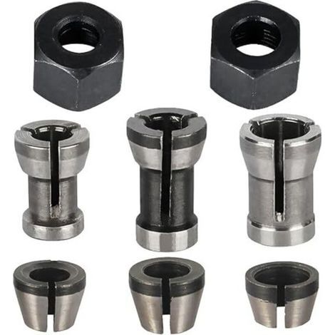 A set of 8 collets, router bits for woodworking, adapter collets, rustproof, high quality. (1/5)