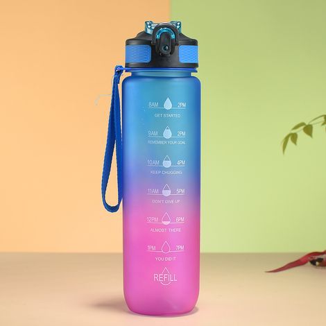 Gourde de 946 ml (32 oz) avec marqueur de temps et paille - Gourde de sport portable et réutilisable de 1 litre, couleur givrée, pour hommes, femmes, enfants, étudiants et bureau