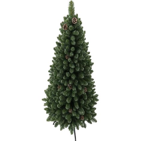 Sapin Noël enneigé fin 180 cm haut 618 branches artificiel pliable pommes pin base acier Ø70x180 cm (1/5)