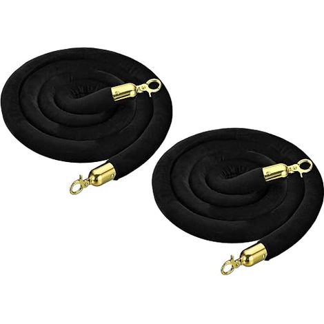 Velvet Stanchion Rope 6.6 Ft/2 M, Velvet Rope Barrier With Carabiners For Poles Dividers Queue Crowd Control, Black Gold Pack 2 (1/5)