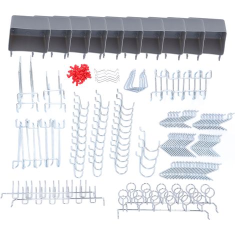 Lot de 228 crochets pour panneau perforé, assortiment de rangement d'outils, kit d'organisation pour atelier et maison, fixation murale durable (1/5)