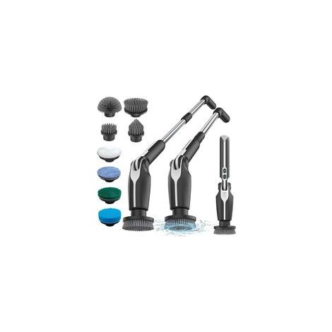 Brosse électrique sans fil pour nettoyage multifonction (2024), 8 embouts interchangeables, télécommande incluse, 2 vitesses de rotation, réglage de la longueur (38–132 cm) – idéale pour salle de bain (1/4)
