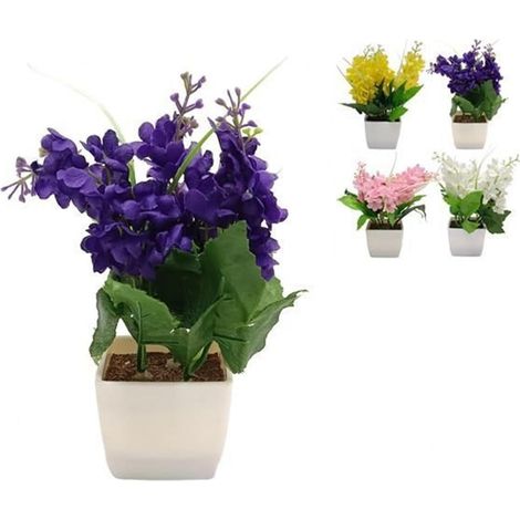 TrAdE Shop Traesio - Set 12 Pz Piantina Di Lavanda Artificiale Con Vaso Bianco Quadrato In 4 Colori 659274 - (1/3)