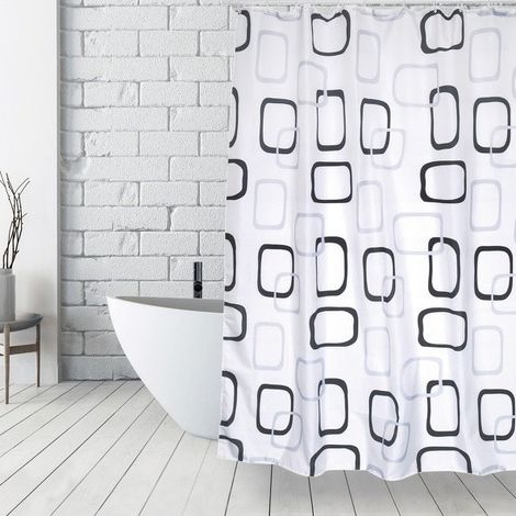Rideau de douche Polyester 180x200cm Motifs Gris & Blanc - Anneaux inclus MSV (1/3)