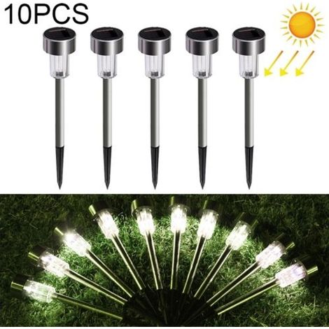Lot de 10 lampes solaires LED en acier inoxydable pour éclairage extérieur et branchement au sol, lampe de jardin (1/5)