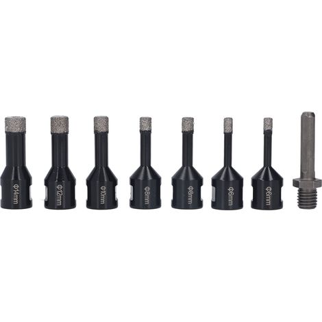 7-teiliges Set gelöteter Diamant-Kernbohrer 6–14 mm, M14-Schaft für Fliesen, Marmor, Granit, Schwarz (1/5)