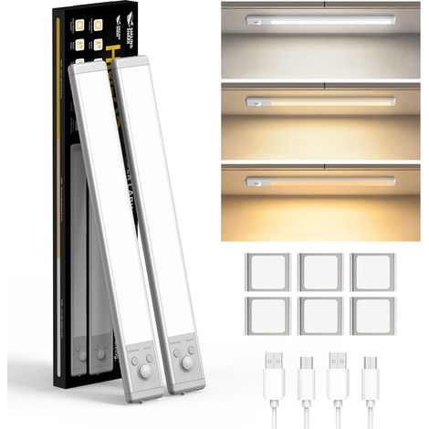 Lampe de Placard, HM-02 2 Pack Reglette Lampe LED Cuisine Mouvement Detecteur Sans Fil Ultra-Fin (1/5)