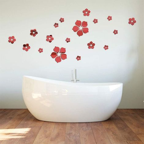 18 pièces de stickers muraux 3D en forme de fleurs, effet miroir, pour salon ou chambre d'enfant (B) (1/5)