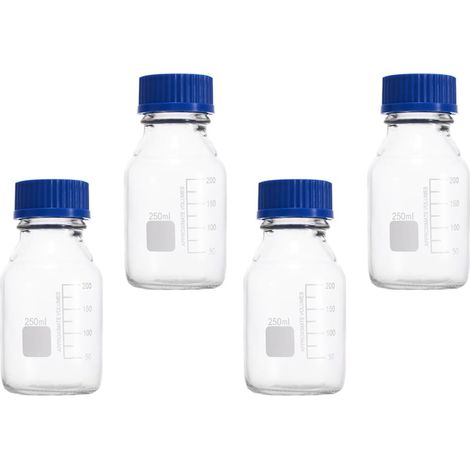 Flacons en Verre Plusieurs styles Lot de 4 avec Couvercle de 250 Ml Effet D'étanchéité Performant et Design Antidérapant pour Stockage Sécurisé en Laboratoire Plusieurs styles (1/5)