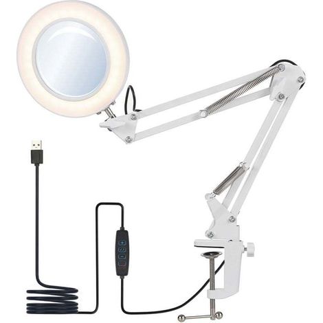 Flexible Klemm-Schreibtischlampe mit 8-facher Vergrößerung, verstellbarer LED, 3 Farbmodi und 10 Helligkeitsstufen – KZQ