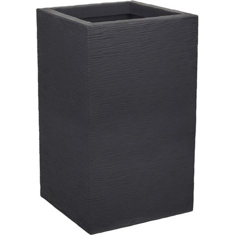 EDA – Bac à fleurs carré haut 30 cm – Volume 36 L – Dimensions 29,5 x 29,5 cm – Système de rétention d'eau – Protection antigel et anti-UV – Gris anthracite (1/2)