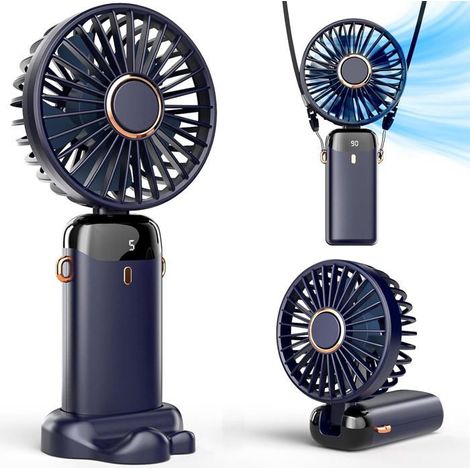 Ventilateur portatif avec base, 5 vitesses, réglable à 90°, mini ventilateur d'extérieur rechargeable, bleu foncé (1/5)