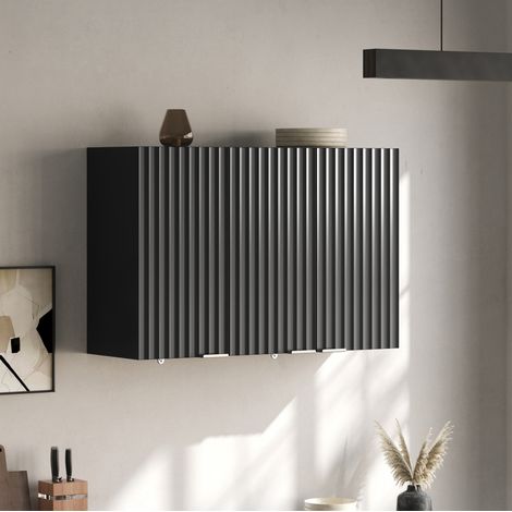 Armoire murale de cuisine à 3 portes en MDF noir, meuble haut suspendu avec rangement fermé, 90 x 29 x 60 cm, fixation murale stable pour petits espaces – CHICFURN (1/5)