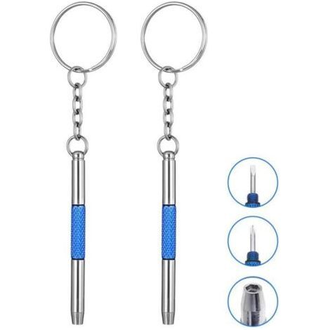 2 Pack Mini Glasses Screwdriver, 3 in 1 Metal Screwdriver + Glasses Repair Tool Kit, Small with Keyring, Portable Screwdriver for Eyeglasses, Jewelry and Watches (1/5)