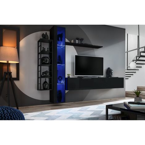 Ensemble meuble TV mural Switch Met VII - L 240 x P 40 x H 180 cm - Noir - Livraison gratuite