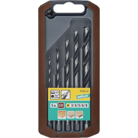 Punte per legno wolcraft a spirale cv con attacco esagonale 5 pezzi Ø 3,4,5,6,8 mm (1/4)