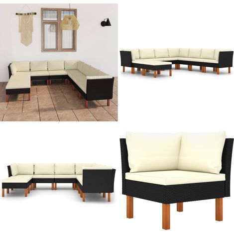 9-tlg. Garten-Lounge-Set mit Kissen Poly Rattan Schwarz - Gartensortiment - Loungemöbel - Gartenloungeset - PE-Rattan Möbel - Outdoormöbel - Home & Living (1/5)