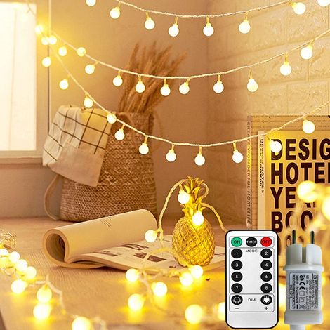 Kugelförmige Lichterkette, Außenlichterkette mit 100 LED-Fassung 8 Modi mit Fernbedienung für Schlafzimmer, Innenbereich, Garten, Weihnachten und Hochzeit (Warmweiß) (1/5)