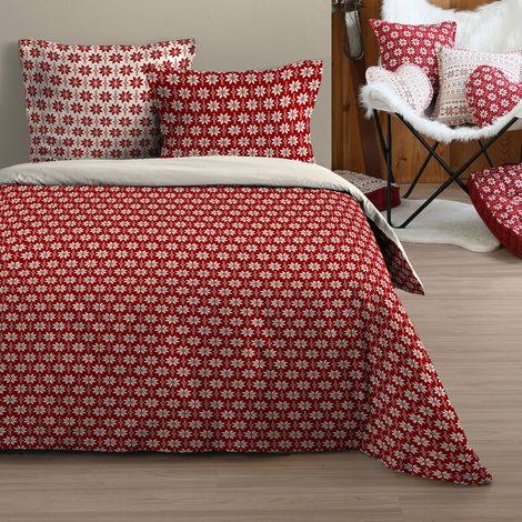 Parure de lit 3 pièces esprit chalet en coton Rouge 240x220 cm