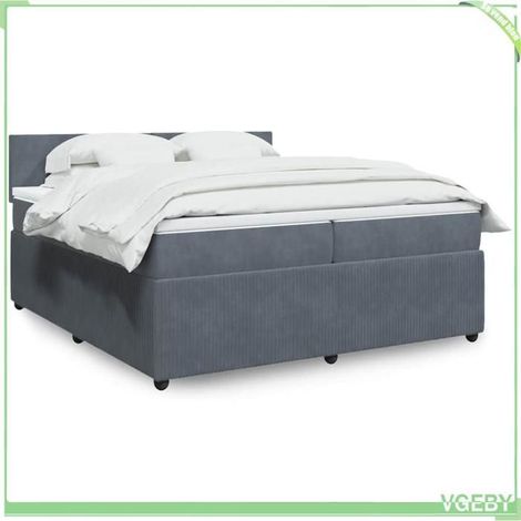Cadre de lit avec tête de lit - Velours 200x200 cm - Sommier à lattes - 2 matelas 20 cm - Surmatelas 5 cm (1/5)