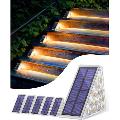 Lampe Solaire Exterieur - 6 Pièces Lampes Solaires pour Escaliers - 13 LEDs Blanc Chaud - IP65 Éclairage étanche pour Jardin, Patio, Garage, Marche, Escaliers (1/5)