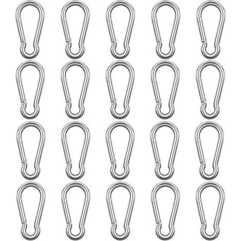 PA Mousqueton Acier Inoxydable M6 à Ressort Lot de 20 Crochet Polyvalent Intérieur Extérieur Porte-Clés Camping Pêche Randonnée (1/4)