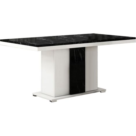 Table repas rectangulaire pied central blanc et aspect marbre noir - TAHOE (1/4)