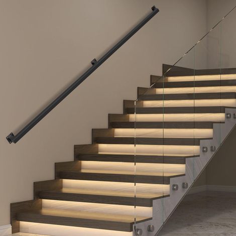 Jiubiaz Barandilla de escalera mural Pasamanos de escalera negro  Revestimiento de barandilla Longitud 200 cm Fabricado en metal Interior Exterior