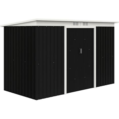 Outsunny 3,6 m² Gartenhaus, XXL verzinkte Stahlkabine 280 x 130 x 172 cm, Fundamentset inklusive, Geräteschuppen mit abschließbaren Schiebetüren und Belüftung, schwarz.