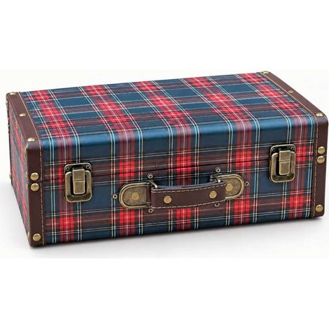 Valigetta tartan blu 35x25x12,5 cm in MDF con maniglia e coperchio