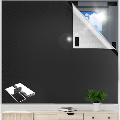 Tissu Occultant 145 × 100cm Sans Perçage, Store Thermique Découpable 100% Noir Complet avec Sac (1/5)