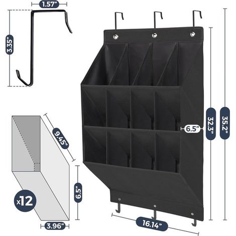 Organizzatore per scarpe da appendere alla porta,12 tasche,600D,organizer per scarpe,asta appendiabiti o da appendere ovunque,43 x 17 x 79 cm (1/4)