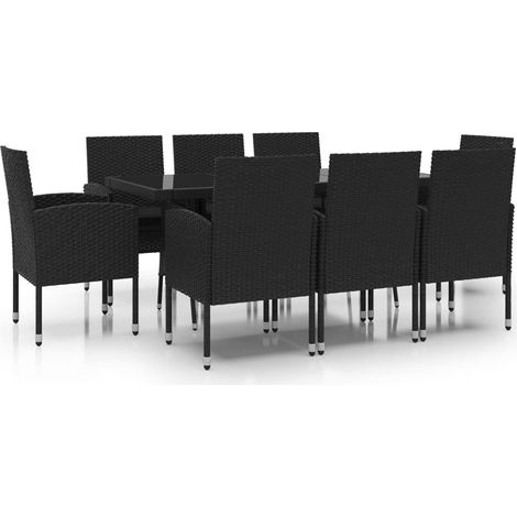 Ensemble à manger de jardin 9 pcs Mobilier de jardin Résine tressée Noir (1/5)