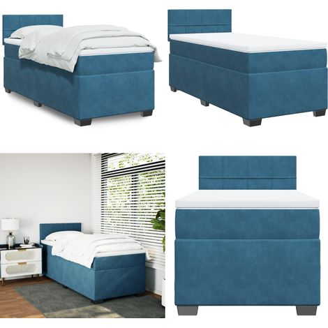 Boxspringbett mit Matratze Dunkelblau 100x200 cm Samt - Samtbett - Boxspringbett - Doppelbett - Bettsofa - Schlafsystem - Home & Living (1/5)