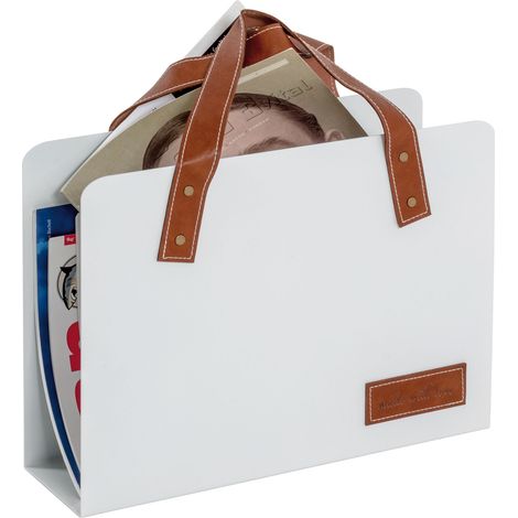 Porte-revues 35x10x38 cm en métal blanc et PU marron (1/2)
