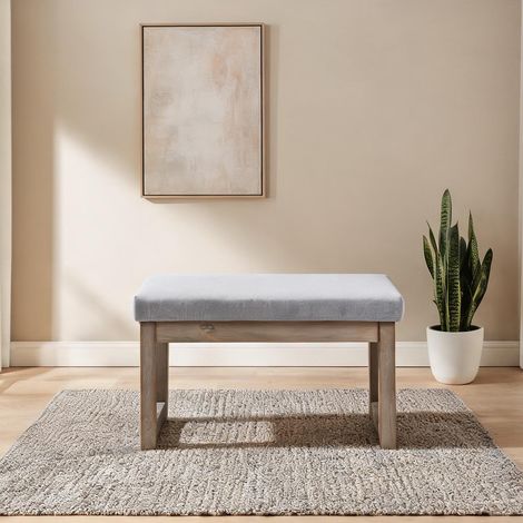 Pouf rectangulaire gris avec pieds en bois 68 x 38 x 42 cm (1/5)